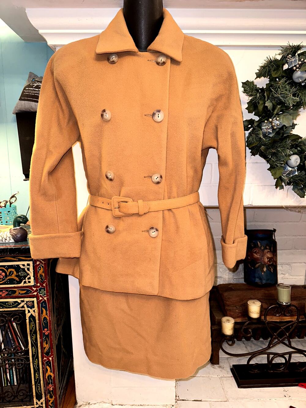 VINTAGE UNWORN 80'S RALPH LAUREN CAMEL 100% CASHMERE SKIRT & JACKET SUIT